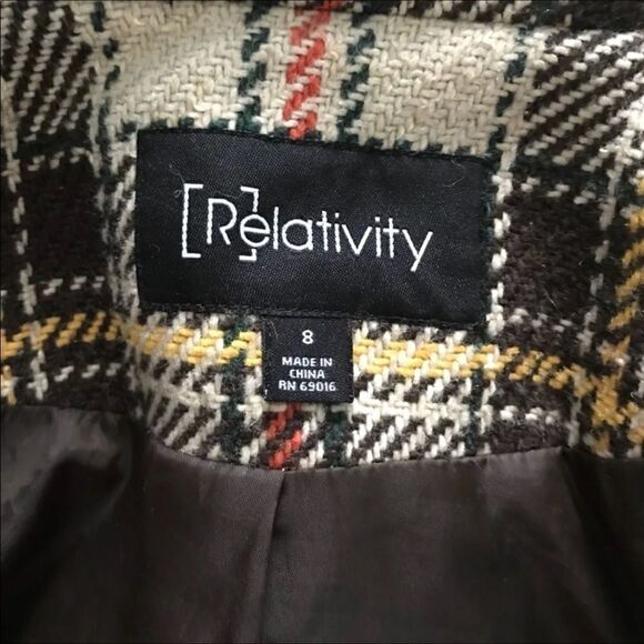 Relativity brown plaided brown pea coat size 8 - Picture 5 of 5
